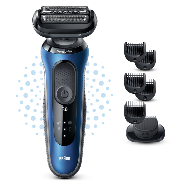 Braun Series 6 61-B1500s Electric Shaver with Beard Trimmer, Wet & Dry, Rechargeable, Cordless Foil Shaver, Blue.