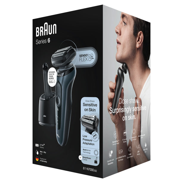 Braun Series 6 61-N7000cc Electric Shaver with SmartCare Center, Wet & Dry, Rechargeable, Cordless Foil Shaver, Grey.