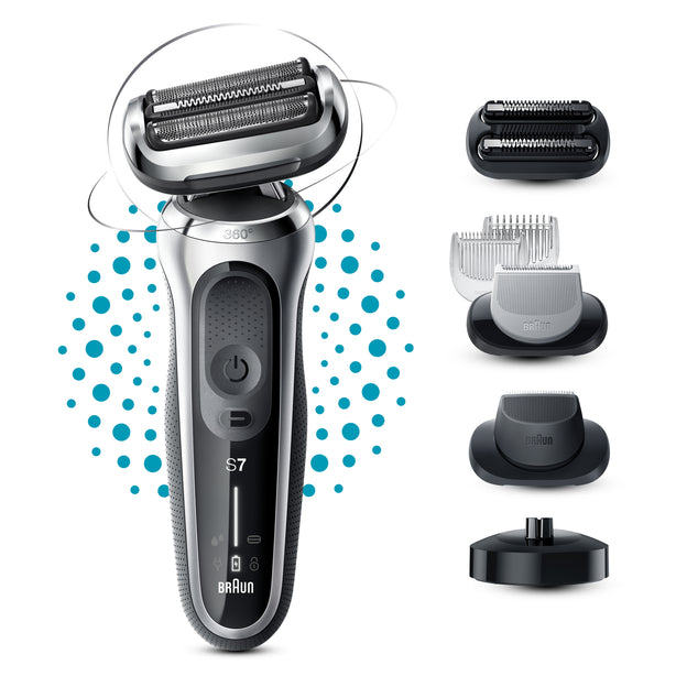 Braun Series 7 71-S4862cs Electric Shaver with Precision Trimmer, Stubble Beard Trimmer, Body Groomer and Charging Stand, Wet & Dry, Rechargeable, Cordless Foil Shaver, Silver.