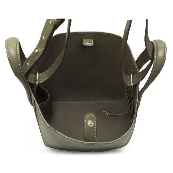 X Nihilo Eight Mini Leather Handbag Tote Bucket Bag Khaki