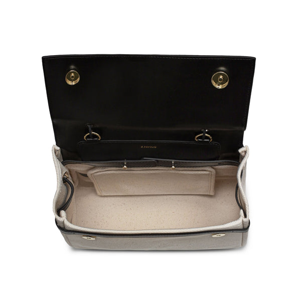 X Nihilo Bank Leather Handbag Work Bag Canvas Black