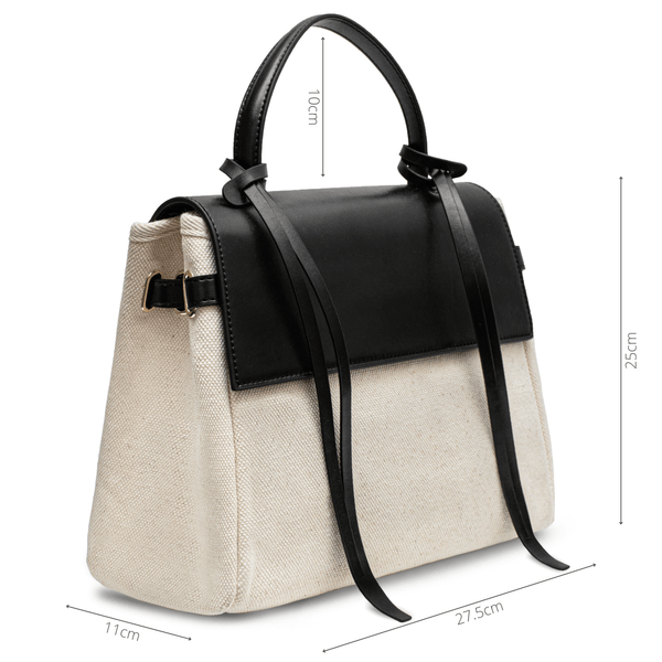 X Nihilo Bank Leather Handbag Work Bag Canvas Black
