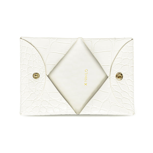 X Nihilo Carla Leather Croc Print Cardholder Milk