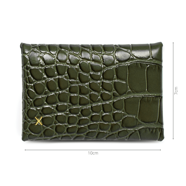X Nihilo Carla Leather Croc Print Cardholder Olive