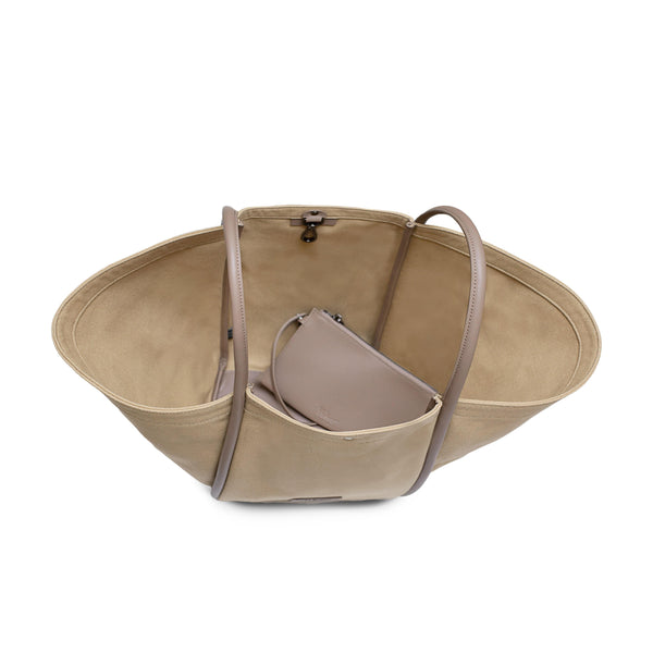 X Nihilo Fifth Avenue Leather Handbag Tote Canvas Camel