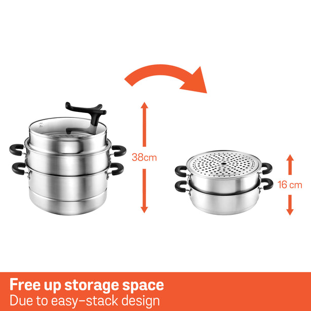 Meyer Ih Stainless Steel 28Cm | 8.5L 3 Tier Multi Steamer With Glass Lid