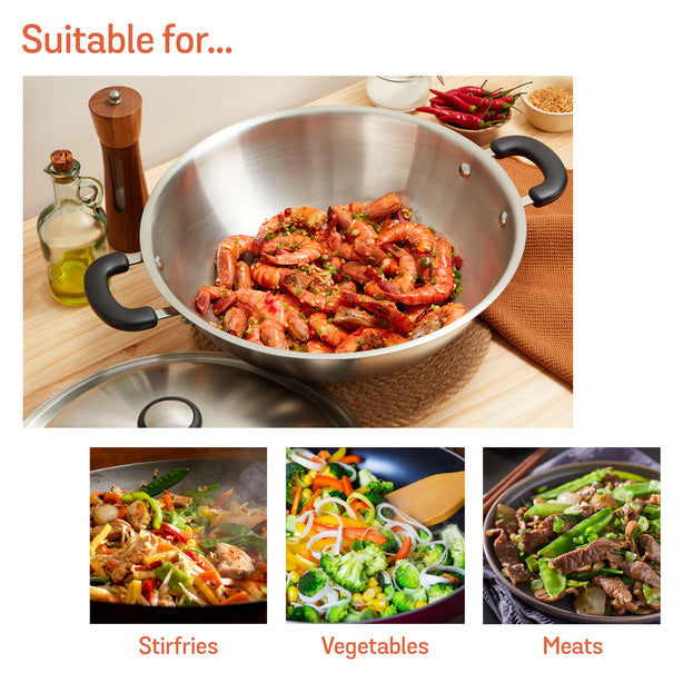 Meyer Ih Stainless Steel 36Cm | 7.6L Chinese Wok With Lid - Centennial
