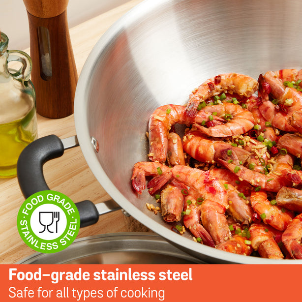 Meyer Ih Stainless Steel 36Cm | 7.6L Chinese Wok With Lid - Centennial
