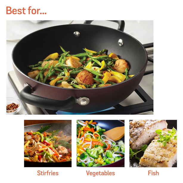 Meyer Ih Nonstick 26Cm Covered Kadai/Wok - Merlot
