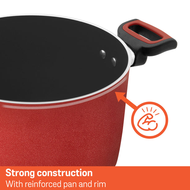 [Meyer] Ih Nonstick 24Cm/5.7L Stockpot With Glass Lid - Forge Red
