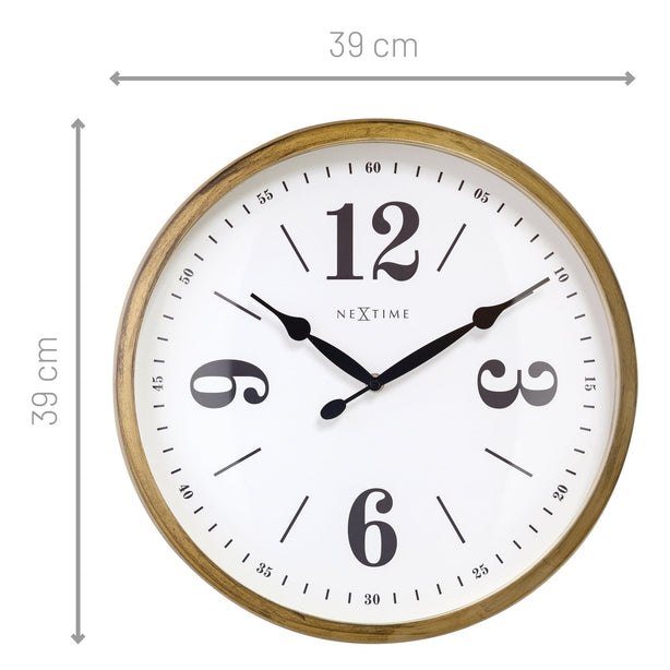 NeXtime Classic Wall Clock 39cm Metal, Silent Movement (Gold/White)