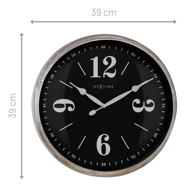 NeXtime Classic Wall Clock 39cm Metal, Silent Movement (Silver/Black)