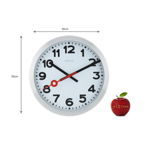 NeXtime Station Number Index Table/Wall clock 35cm Aluminium, Silent Movement (White)