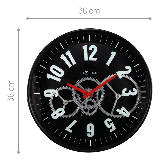 NeXtime Modern Gear Clock Wall Clock 36cm Plastic, Quartz Movement (Black)