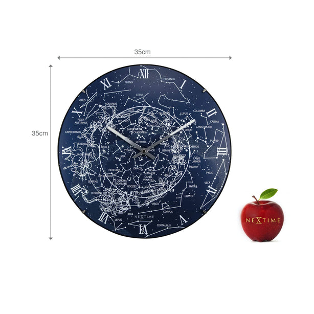 NeXtime Milky Way Dome Wall Clock 35.6cm Glass, Silent Movement (Luminous)