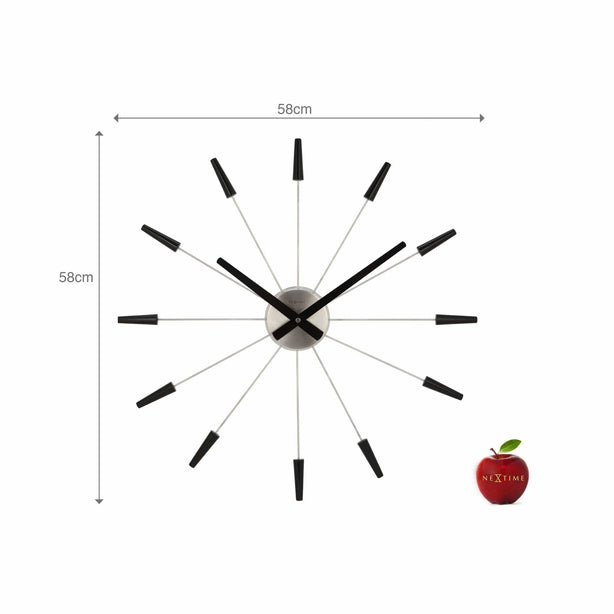 NeXtime Plug Inn Wall Clock 58cm Stainless Steel, Silent Movement (Black)