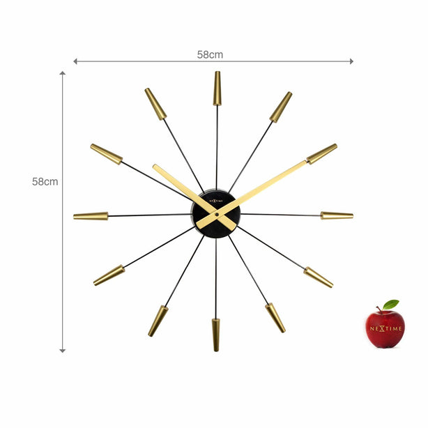 NeXtime Plug Inn Wall Clock 58cm Stainless Steel, Silent Movement (Gold)