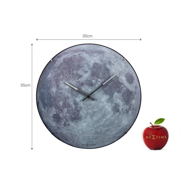 NeXtime Blue Moon Dome Wall Clock 35cm Glass, Silent Movement (Luminous)