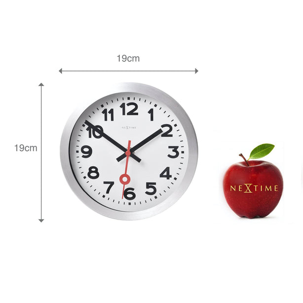 NeXtime Station Number Index Table/Wall clock 19cm Aluminium, Silent Movement (White)