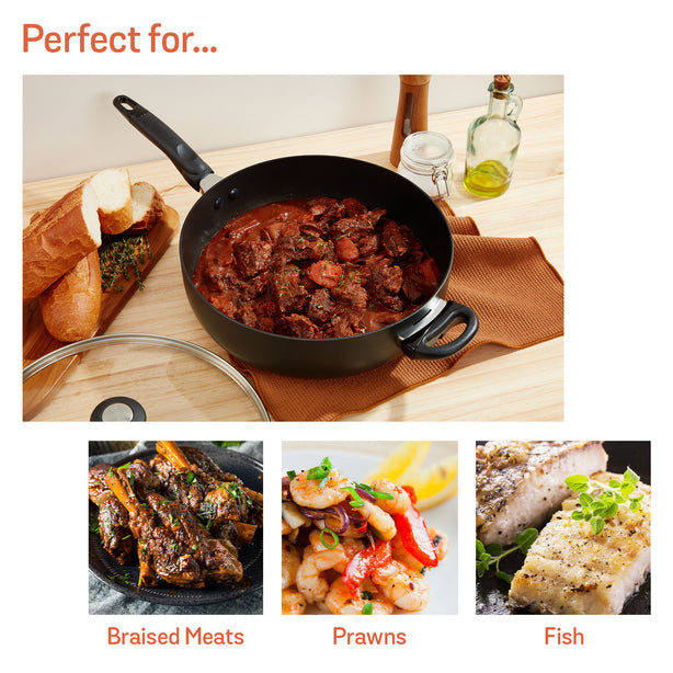 [Meyer] Ih Nonstick 30Cm | 6.2L  Chef'S Pan With Glass Lid - Cook'N Look