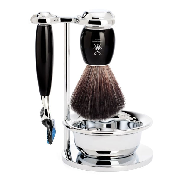 MUHLE Vivo, Resin Black, Shaving Set with bowl, Gillette® Fusion™ 5 Razor, Black Fibre Brush