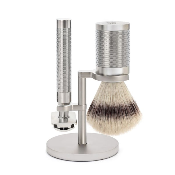 MUHLE Rocca, Stainless Steel, Shaving Set with Safety Razor and Silvertip Fibre® Shaving Brush