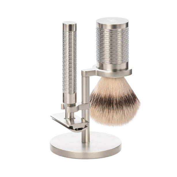 Mühle Rocca, Stainless Steel, Shaving Set with Safety Razor and Silvertip Fibre® Shaving Brush