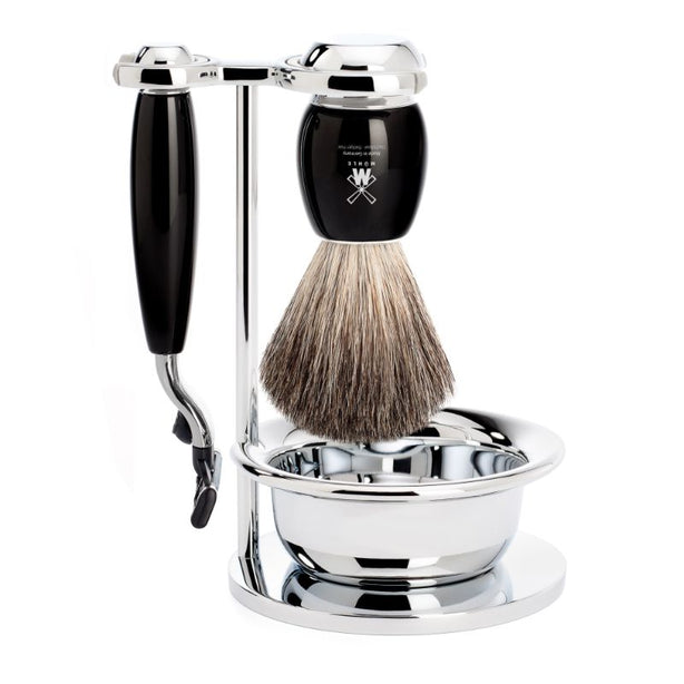 MUHLE Vivo, Resin Black, Shaving Set with bowl, Gillette® Mach3® Razor, Pure Badger Brush