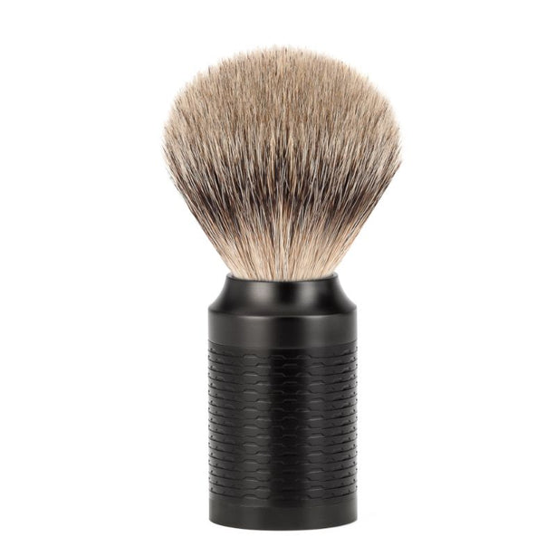 MUHLE Rocca, Stainless Steel Black Diamond-Llike Carbon coated, Silvertip Badger Shaving Brush