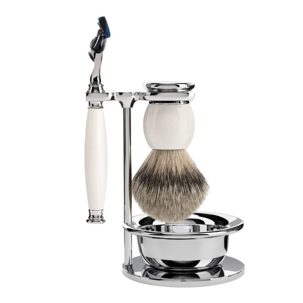 Mühle Sophist, Porcelain, Shaving Set with bowl, Gillette® Fusion™ 5 Razor & Silvertip Badger Brush