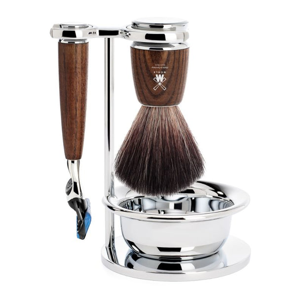 MUHLE Rytmo, Steamed Ash, Shaving Set with bowl, Gillette® Fusion™ 5 Razor & Black Fibre Brush