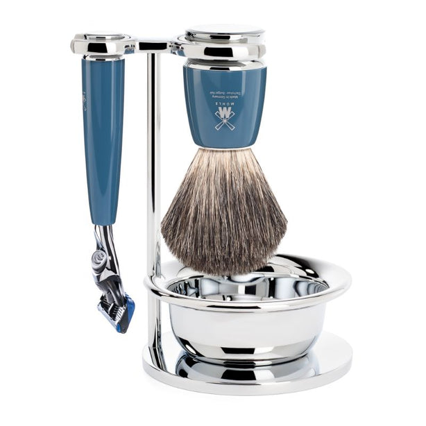 MUHLE Rytmo, Petrol, Shaving Set with bowl, Gillette® Fusion™ 5 Razor & Pure Badger Shaving Brush