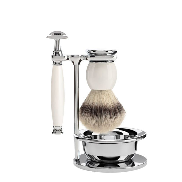 MUHLE Sophist, Porcelain, Shaving Set with bowl, Safety Razor & Silvertip Fibre® Shaving Brush