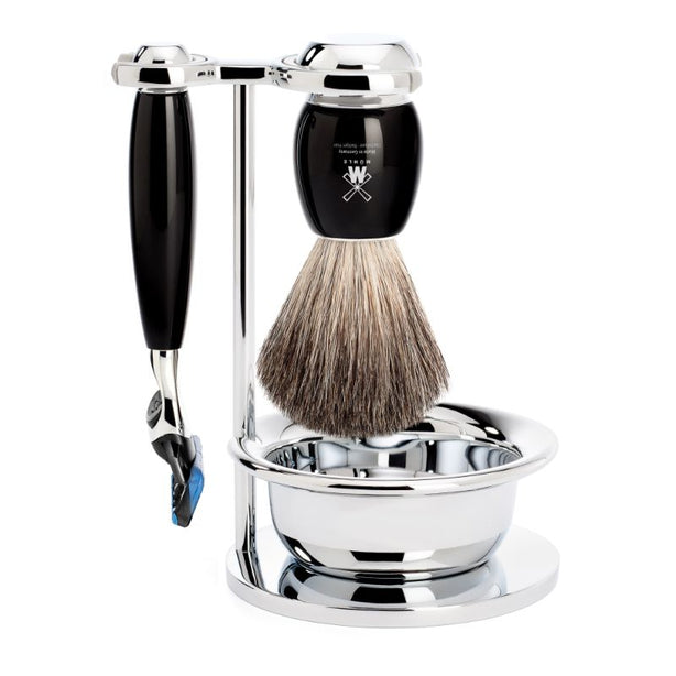 MUHLE Vivo, Resin Black, Shaving Set with bowl, Gillette® Fusion™ 5 Razor, Pure Badger Brush