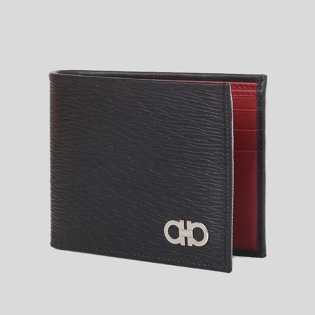 FERRAGAMO Gancini Men's Leather Bifold Wallet Black/Red RS-685978