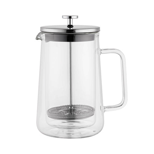 Aramoro Borosilicate Double Wall Glass Coffee & Tea Plunger With Glass Handle 1L