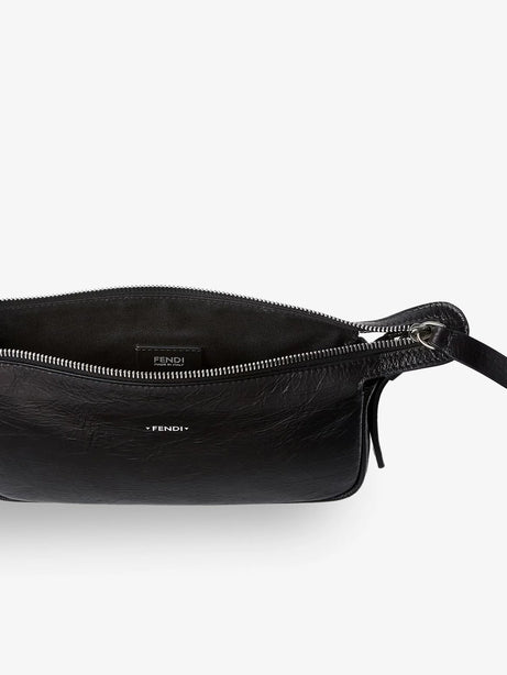 Fendi Zip Top Small vintage-effect leather shoulder bag - Nero