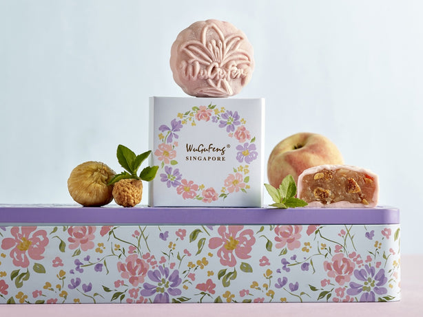 WuGuFeng Snow Skin Mooncake - Peach Fig Serenade - Cannellini Beans with White Peach & Figs (PINK)   (8pcs/box) Bundle of 2