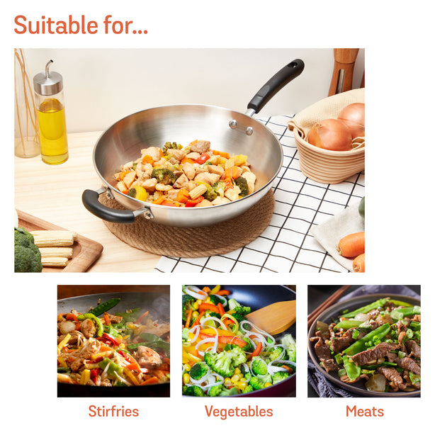 [Meyer] Ih Stainless Steel 30Cm/4.8L Wok Skillet With Glass Lid - Centennial