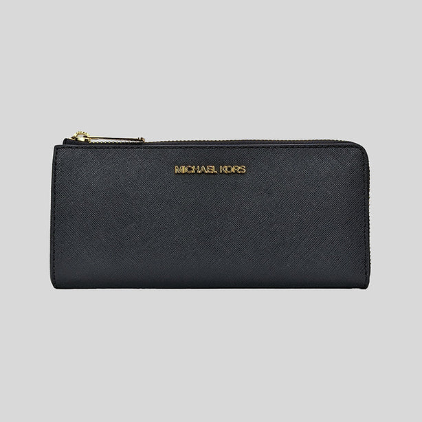 Michael Kors Jet Set Travel Large Saffiano Leather Quarter-Zip Wallet Black RS-35T6GTVE3L