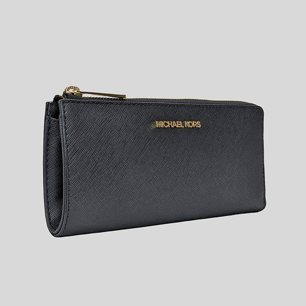 Michael Kors Jet Set Travel Large Saffiano Leather Quarter-Zip Wallet Black RS-35T6GTVE3L
