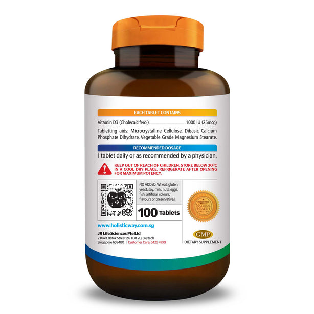 Holistic Way Vitamin D3 1000IU - Sunshine Vitamin (100 Tablets)