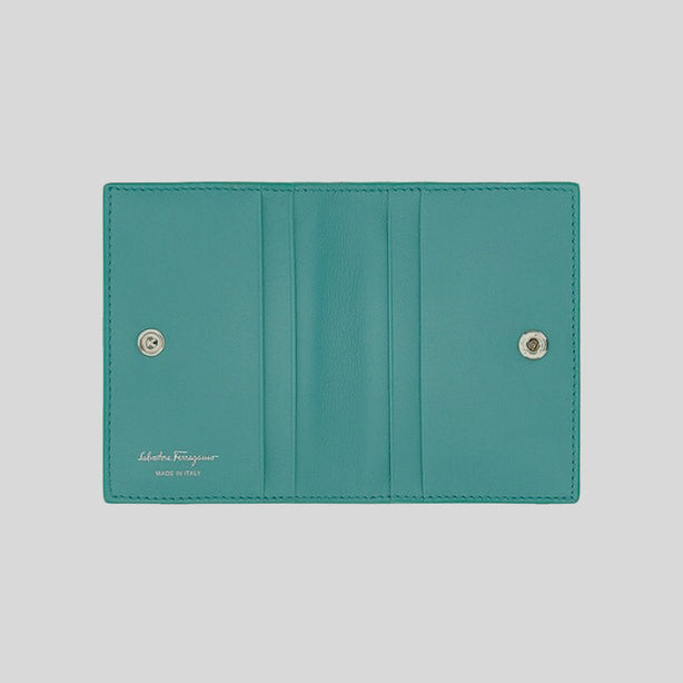 Salvatore Ferragamo Soft Calf Leather Small Bifold Card Case Turquoise RS-0750240