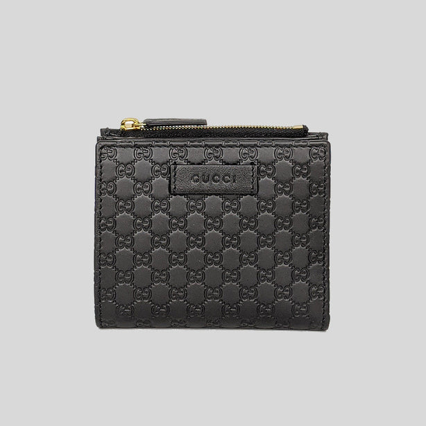 GUCCI Micro GG Guccissima Leather Small Bifold Wallet Black RS-510318