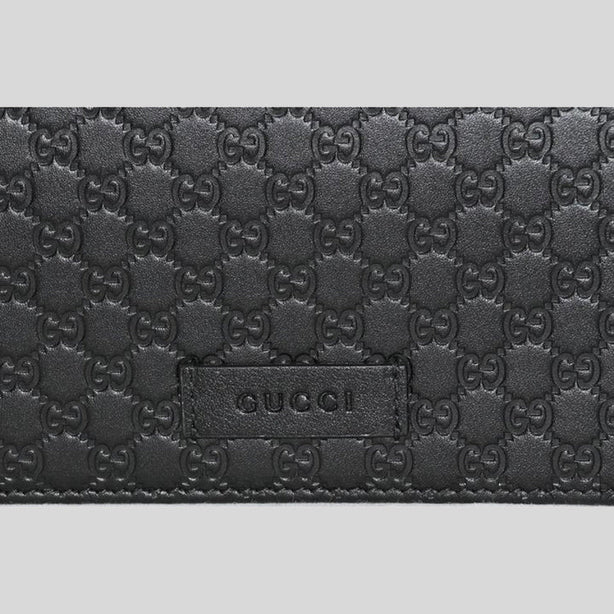 GUCCI Unisex Black Microguccissima GG Logo Leather Wallet On Strap Small Crossbody With Leather Logo Tab Black RS-466507