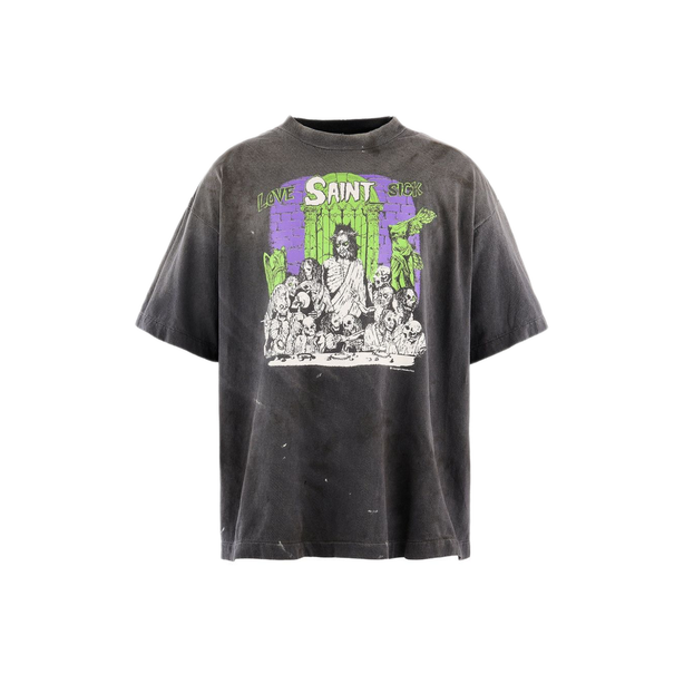 Saint Mxxxxxx Black Faded Finish Graphic T Shirt
