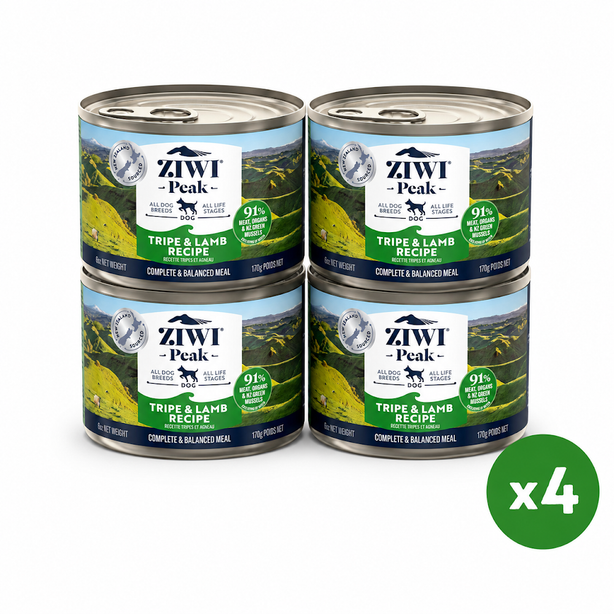 Bundled Buy 3 Get 1 Free 170g / 6oz Ziwi Peak Tripe & Lamb Dog Petfood Can