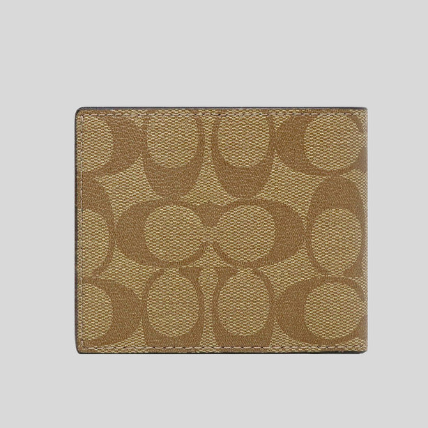 Coach Men's ID Billfold Wallet In Signature Canvas Tan RS-F66551
