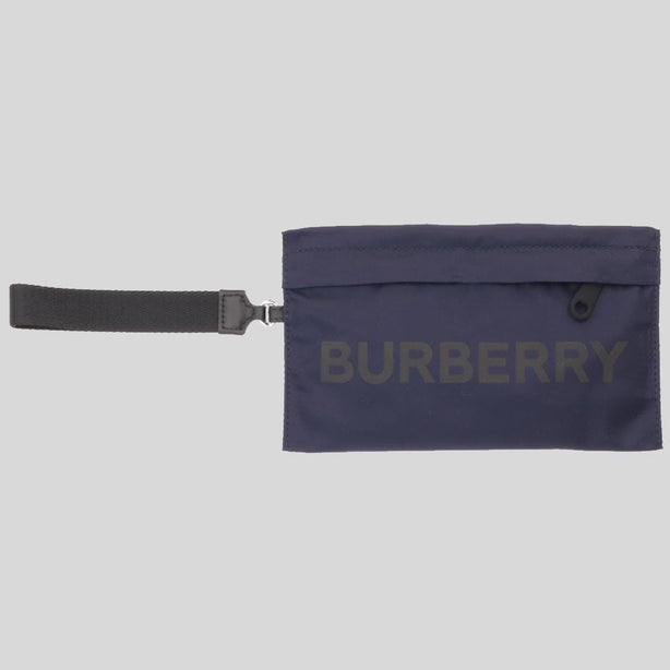 Burberry Unisex Logo Print Nylon Zip Wristlet Pouch Navy Blue RS-80528411
