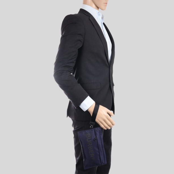 Burberry Unisex Logo Print Nylon Zip Wristlet Pouch Navy Blue RS-80528411